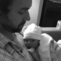 dad and baby b:w